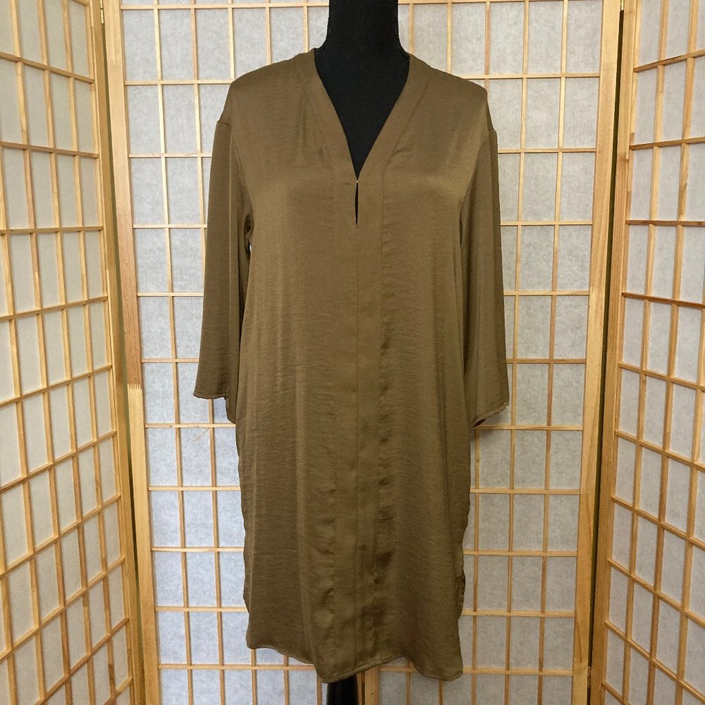 Olive/Tan Silky Shirt Dress